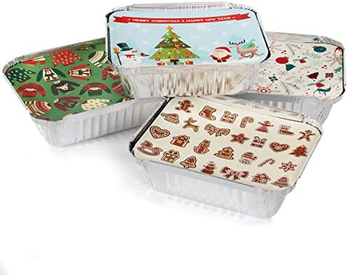 JOYIN 48 buc Crăciun Cookie cutii cu capace Pentru Cadou, dreptunghiular trata folie containere, Tupperware de unică folosință alimente depozitare Pan pentru vacanță resturi Goodie Container sau Cookie schimb
