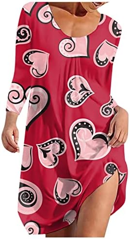 Rochii de cămașă de vacanță pentru femei Jinlile pentru femei cu mânecă lungă cu gât rotund cu inimă casual imprimeu rochie scurtă petrecere de seară mini rochie