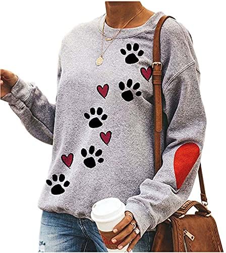 Love Heart Dog Paw Print Punțricuri pentru femei Pulover cu mânecă lungă Pulpini de bluză casual Casual Bluză
