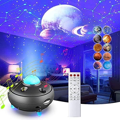 Proiector de planetă Funkprofi, 12 constelații și 10 planete proiector de sistem Solar cu difuzor Bluetooth,voce și cronometru și suport reglabil, proiector de lumină de noapte cu 10 Stele Color pentru copii adulți dormitor