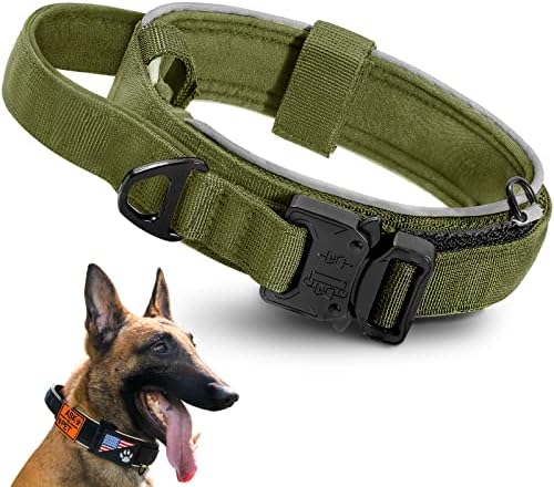 Kittywoo Tactical Dog Guler Antrenament Militar Reflectiv control mâner metalic cataramă americană Patchuri de pavilion American mini portabile D-inel （Negru, X-Large）