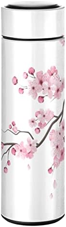 Flori de cireș Cataku Floare roz apă izolat 16 oz din oțel inoxidabil flacon termos pentru cafea apă băutură reutilizabilă gura largă în vid cană de călătorie cană de cană