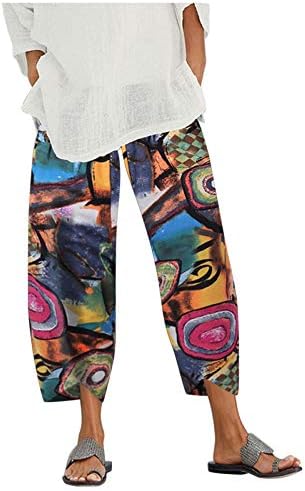 Utilizarea Caprisului de cultură pentru femei pantaloni de lenjerie de bumbac Pantaloni de vară Pantaloni de pulover zilnic Pantaloni de vară cu buzunar