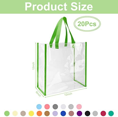 Saintrygo 20 Pack Pack Clear Tote Bags 12 x 12 x 6, pungă din plastic din PVC cu mânere pentru sporturi de prânz pe plajă, concerte