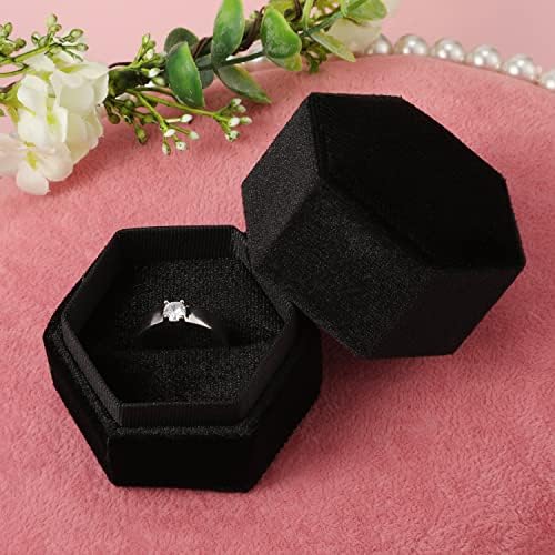 Cutie inel de bijuterii din catifea, cutie cu inel hexagonal cu un singur Slot pentru propunere logodnă ceremonie de nuntă