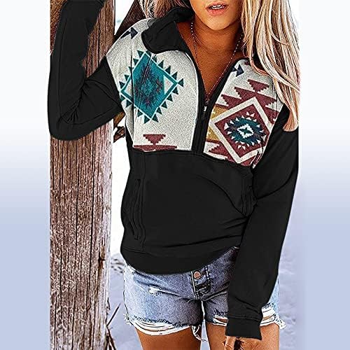 Pulovere pulovere pentru femei în stil etnic în stil etnic cu glugă cu glugă tipărită de buzunar cu mânecă lungă