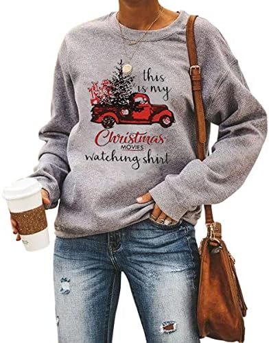 Barlver Women Christmas Fleece pulovere cu mânecă lungă cu mânecă fuzzy tricouri grafice de vacanță