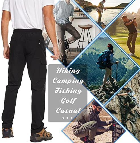 Pantaloni de lucru pentru bărbați cu uscare rapidă pentru mărfuri ușoare, impermeabile, pantaloni de drumeție, Buzunare cu fermoar, Cordon, talie elastică, Pantaloni Casual