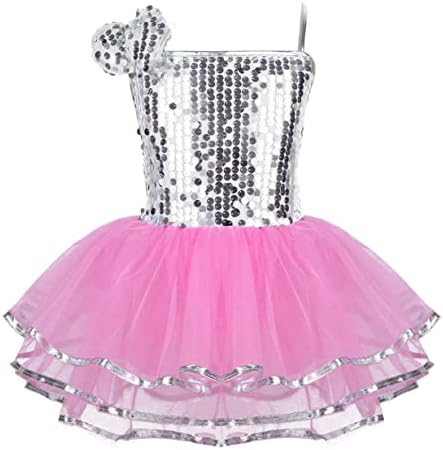Da, pentru copii pentru copii, paiete de balet dance tutu rochie bowknot jazz latin dance-haitfit ținuta scenă costum roz 9-10