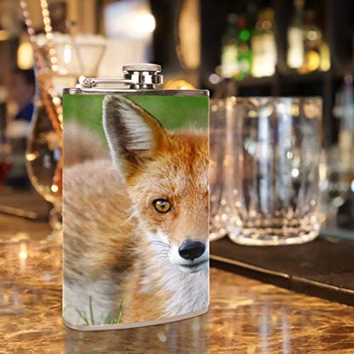 Hip Flask pentru lichior din oțel inoxidabil Leakproof cu pâlnie 7.7 oz capac din piele mare cadou idee Flask - Cute Fox