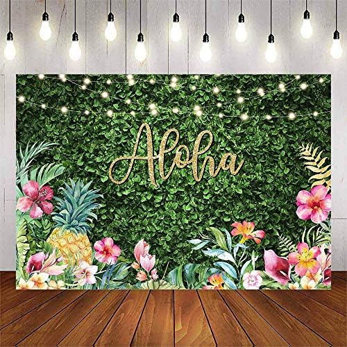 Avezano Aloha fundal Luau Petrecere de aniversare fundal Tropical Hawaiian Baby Shower Party Banner decorare lumini sclipici iarbă verde ananas fundal pentru fotografie Photo Booth Banner
