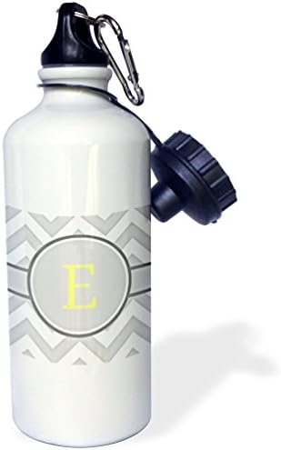 3Drose Chevron gri și alb cu monogramă galbenă inițială J-Sports Bottle, 21 oz, alb