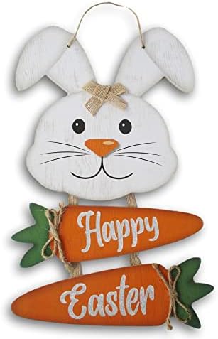 Adorabil Iepuras de Paște cu semn de morcovi '' Paște fericit '' Jută cu accent de sclipici, de 13,5 x 8,5 inci