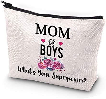 Jytapp amuzant mamă machiaj machiaj băiat mamă cadouri mamă de băieți care este superputerea ta machiaj geantă cu fermoar pentru