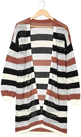 Pulovere pentru femei Fall 2022 Colorblock Stripe cu mânecă lungă Cardigan Lightweight Coat lung