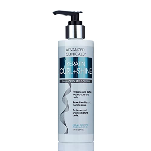 Advanced Clinicals Keratin Style Cream Curl + Shine Enhancing Hair Styling Moisturizer cu ulei de cocos + biotină, cremă ușoară