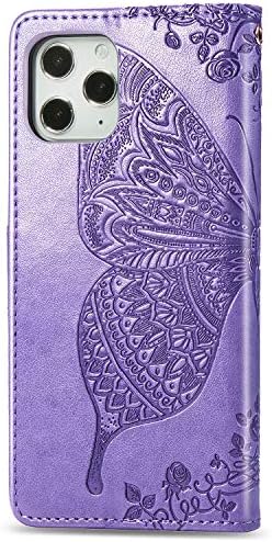 Meikonst Diamant Fluture caz pentru iPhone 12 Pro Max, elegant Bling relief Flip portofel Stand Card Slot magnetice incuietoare moale PU piele acoperi pentru iPhone 12 Pro Max, DSD lumina violet