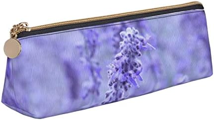 DCarsetcv Purple Lavandă Flori colorate Crană Camie Cutie Pen Triunghi Piele din piele Puncă Birou Ofici