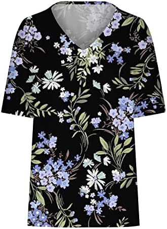 Loose Fit T Shirt pentru femei Plus Dimensiune florale imprimare bluza V Neck maneca scurta tunica topuri Vara casual tricouri
