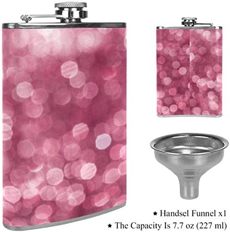 Hip Flask pentru lichior din oțel inoxidabil Leakproof cu pâlnie 7.7 oz capac din piele mare cadou idee Flask-roz sclipici
