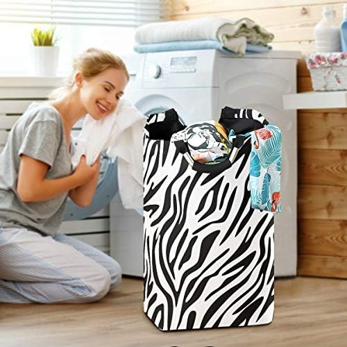 Alaza Zebra Print coș de rufe alb negru împiedică coșul mare de depozitare cu mânere pentru coșuri cadou, dormitor, haine