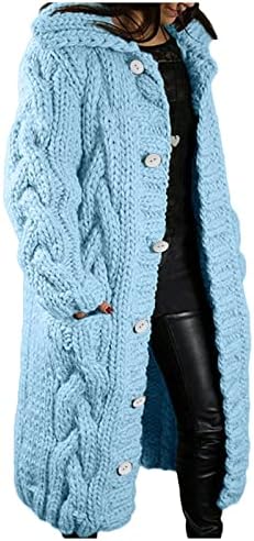 Pulover haina de iarnă pentru femei calde calde de cablu tricot cardigan color solid, cu mânecă lungă, cu mânecă lungă, buton lung