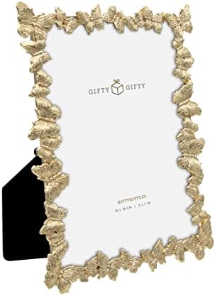 Cadru foto Gifty Gifty Gold Butterfly / 5x7 in | Pentru afișarea tabletei | Perfect pentru decorul pentru casă, nunta, vacanța, absolvirea sau orice fotografie de etapă