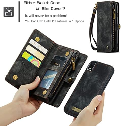 Telefon mobil Flip Case Cover portofel caz pentru iPhone XR, 2 în 1 detașabil Premium piele magnetice fermoar Husă Wristlet Flip telefon caz pentru femei cu suport pentru Card + buzunar bani, curea