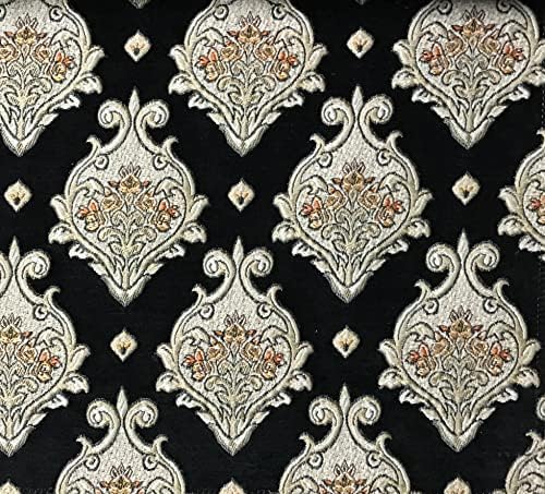 Decora mobilier Damasc motiv Design țesătură Jacquard Chenilă luxoasă și maiestuoasă pentru tapițerie, canapea, scaun, Tăblie, Meșteșug-țesătură lângă curte-Negru, 54 inci