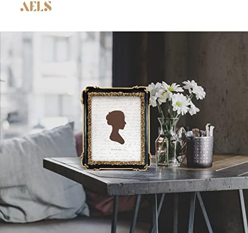 AELS 8x10 inch Rame de imagine neagră vintage, rame foto elegante antice cu față din sticlă, afișare foto, perete de masă atârnată, idei de cadouri, cu trandafir auriu