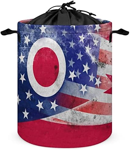 Vintage Statele Unite ale Americii și Ohio State Flag mare Cordon rufe coș impermeabil rufe împiedică pliabil depozitare Coș