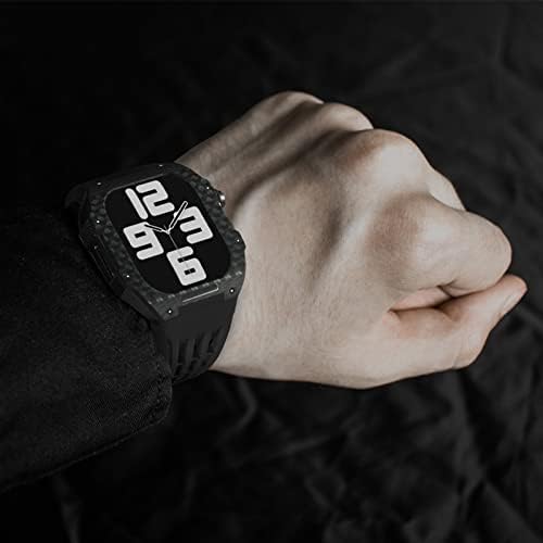 Ekins Fluororubber Watch Band și Carbon Fiber Case Mod Kit ， pentru Apple Watch 8/7/6/5/4 Seria Upgrade de lux Lufling Curea cu curea ， complet din fibră de carbon pentru IWatch 45mm 44mm