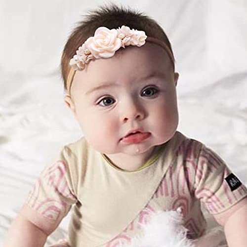 Mealah Baby Girls Flower-Headband Elastic-nailon Hairbands coroana florale pentru nou-născut pentru sugari Toddler pachet de