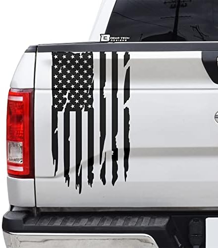 BOGAR Tech Tech Designs prelucrat în dificultate American Steag American Side At Tailgate Decal Sticker se potrivește majorității camioanelor de ridicare, negru mată