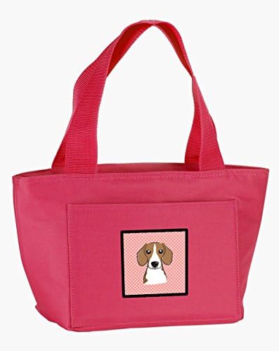 Caroline ' s Treasures BB1239PK - 8808 Checkerboard Pink Beagle Lunch Bag, cutie de prânz reutilizabilă izolată pentru birou de lucru școală Picnic Beach,