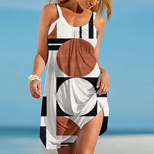 Rochie de vară pentru femei 2023 Fashion imprimat cu mâneci fără mâneci gât sexy Sundress Casual Flowy Swing Rochii de plajă #