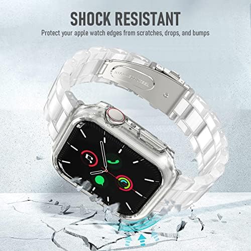 Compatibil cu pentru Apple Watch caz cu trupa pentru femei Fete 40/41/44 / 45mm numai, rășină strălucitoare ceas curea înlocuire Bratara cu bara de protecție clar pentru iWatch Series 8 se2 7 6 5 4 SE