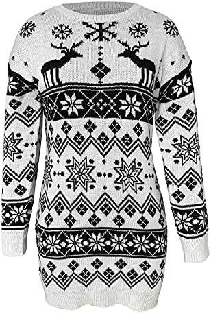 Rochie de pulover feminin mebamook la modă de Crăciun tricot imprimeu cu mânecă lungă rochie de pulover cu gât rotund