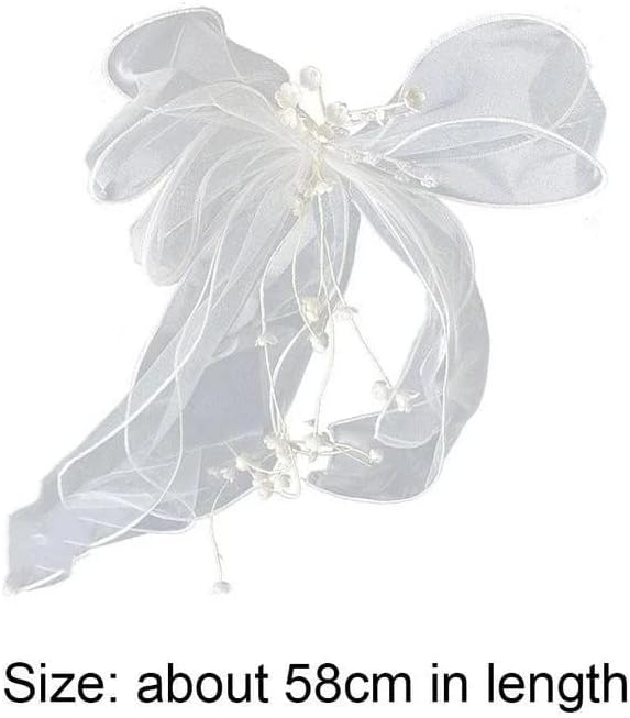 Rochie de mireasă sjydq mireasă fire de coafură fire realizate manual voal temperament frumos clip lateral arc arc de păr alb