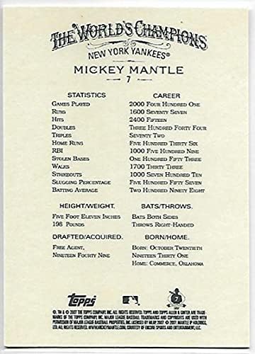 2007 Topps 7 Mickey Mantle NM-MT New York Yankees Baseball