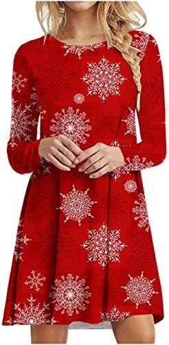 BADHUB Xmas_dress Femei Moda Crăciun Crăciun copac imprimare maneca lunga rotund gat rochie