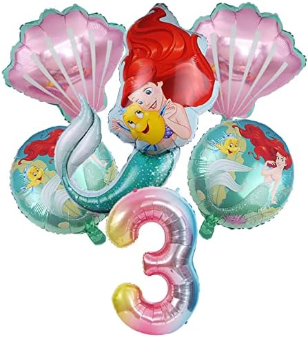 6pcs 3rd Mermaid Birthday decoratiuni Little Mermaid folie baloane pentru copii 3rd Birthday Princess Mermaid tematice Party