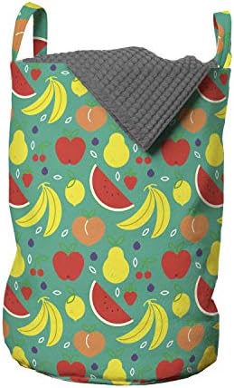 Ambesonne fructe sac de rufe, ora de vară Layout de pepene verde banane piersici pere căpșuni și lămâi, Coș împiedică cu mânere