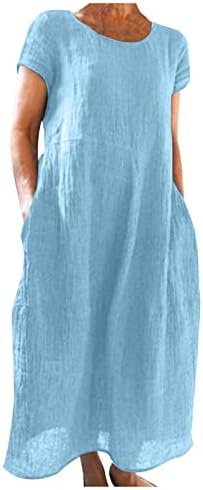 Amxyfbk pentru femei de vară culoarea solidă cu mânecă scurtă rochii de echipaj-gât de bumbac liber bumbac rochie de lenjerie