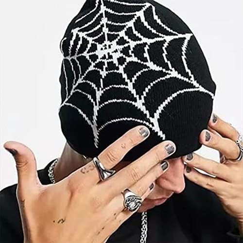 Fantasygears y2k hat goth grafic păianjen web beanie grunge iarnă cald tricot cald bărbați femei cranii casual