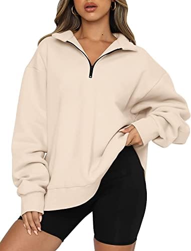 Femei Half Zip pulovere pulover de pulover liber plus dimensiune umărul cu mânecă lungă topuri drăguțe cu guler cu fermoar