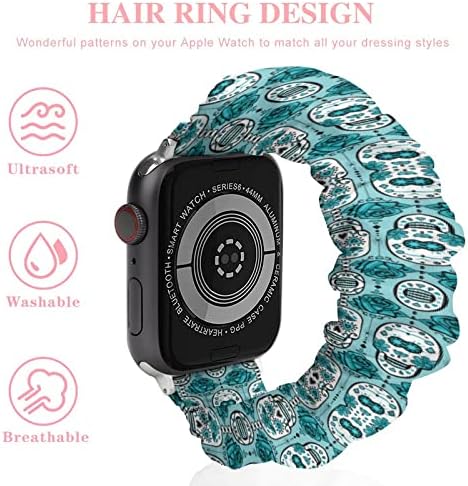 Craniu turcoaz Elastic Solo buclă benzi drăguț imprimate ceas curea Watchband compatibil pentru Apple Watch