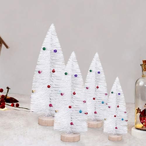 Amosfun 1pcs 15cm Miniatură Albă de Crăciun Miniaturi mici Miniaturi artificiale Sisal Snow Frost cu suport de lemn și Bell