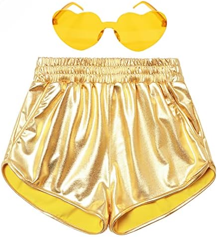Pantaloni scurți metalici cu fete de perfashion pantaloni de petrecere strălucitoare și ochelari de soare