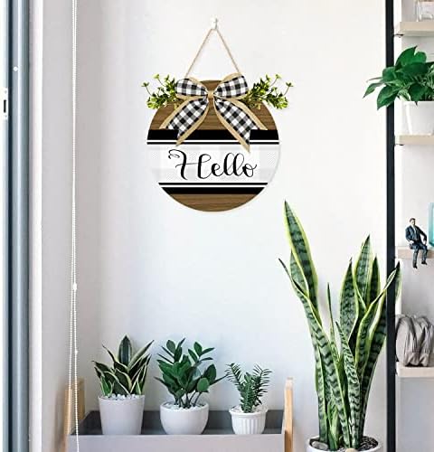 IARTTOP Hello Sign pentru decor în aer liber, rotund Hello Wooden Sign Worge Sign, Welcome Hanging Decoration for Home, Farmhouse